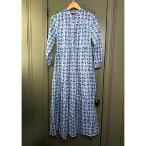 NWT Ro's Garden Rio Maxi Empire Waist Dress Boho Geometric Sikkim Lilac Blue XS
